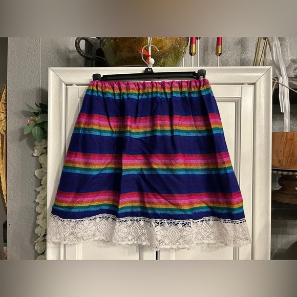 Mexican Mini Skirt Vibrant Striped Boho Summer Spring Feista Cinco De Mayo small - Picture 6 of 8